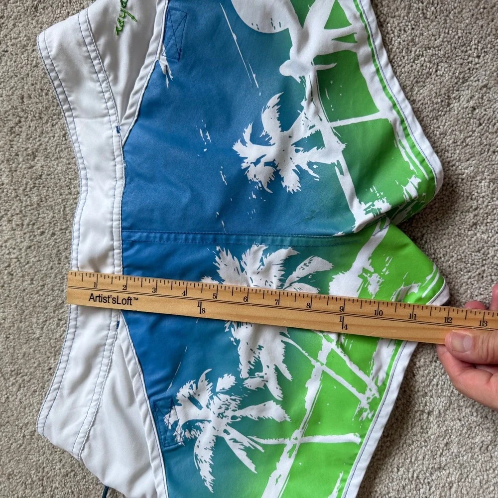 Y2K Raya Sun Women Blue Green Tropical Palm Tree Board Shorts Size S